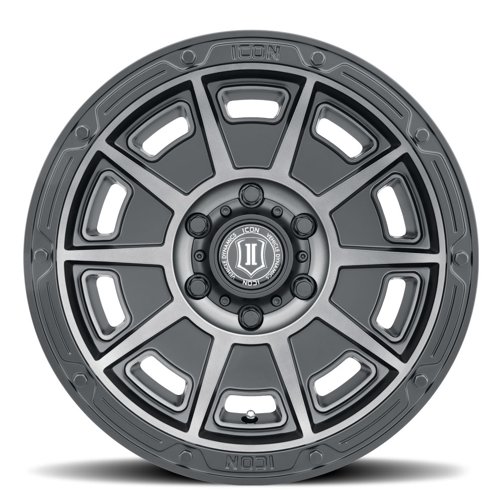 ICON Alloys Victory, Smoked Satin Black, 17 x 8.5 /6 x 5.5, 0mm Offset, 4.75" BS