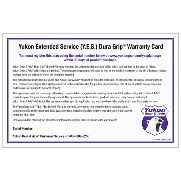 Yukon Extended Service (YES) Plan Warranty for Yukon Dura Grip Limited Slip Diff